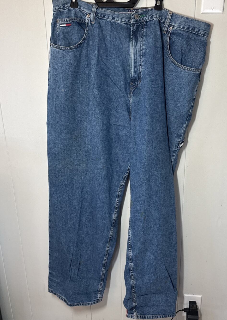 Vtg 1998 Tommy Hilfiger Carpenter Jeans 42/32 Logo Flag Wide Leg Baggy Skater V8